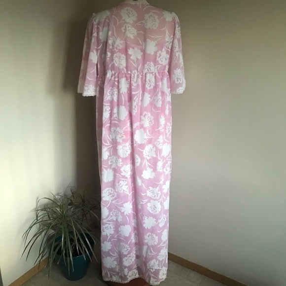 Vintage Pink Floral Night Gown Robe Set Ribbon Lace Lingerie Made in England - Picture 3 of 12